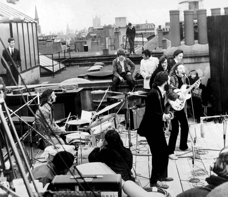 AKG Images. The Apple rooftop concert, January 1969. Destined to be imitated by other bands down the decades.