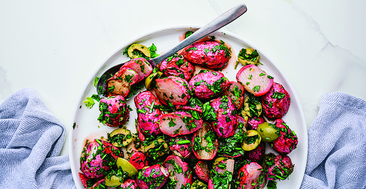 Roasted Radishes with Green Olive Salsa