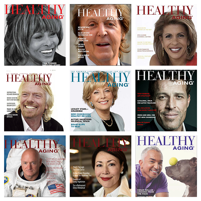 montage of healthy aging magazine covers