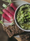 Plant-based edamame cilantro hummus rich in protein and folate