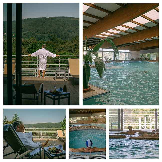 Thermal pools and outdoor relaxation terraces at Arnoia Caldaria Spa Resort in Galicia, Spain.