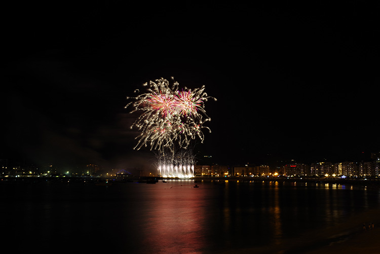 Fireworks over La Concha Bay during La Semana Grande festival in San Sebastián