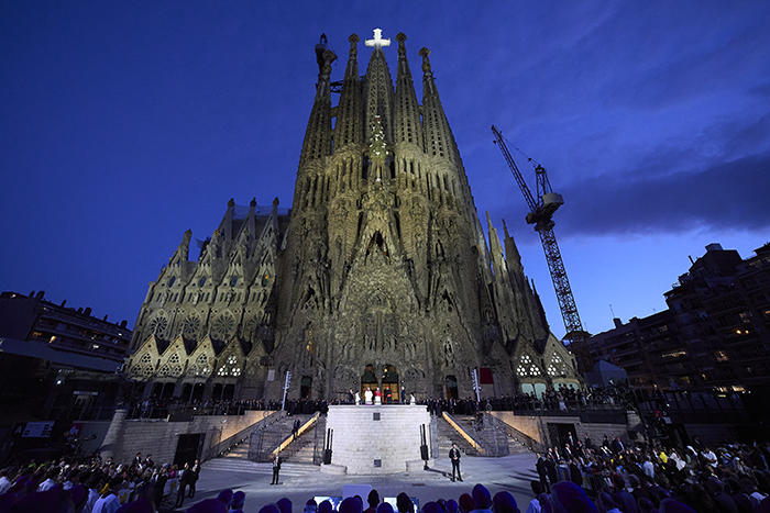 Sagrada Família in Barcelona during inauguration of the Tower of Jesus Christ