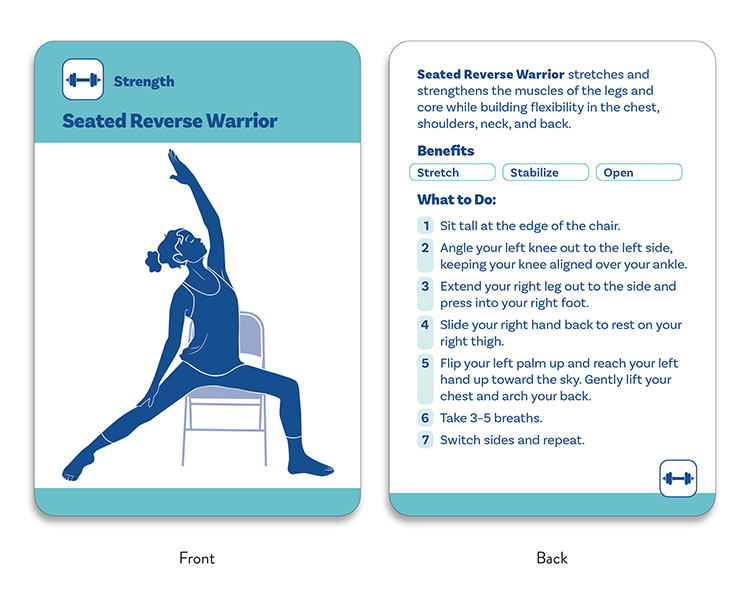 Seated Reverse Warrior chair yoga exercise